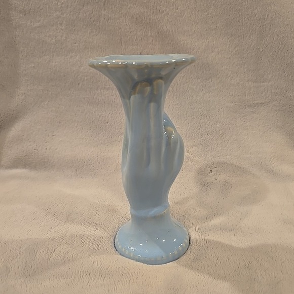 Vintage Art Deco USA Shawnee Pottery Tulip Hand Vase Baby Blue 10" - Picture 2 of 4
